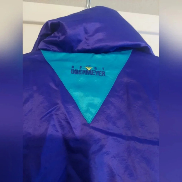 Obermeyer Vintage 80s Retro Purple/ Blue Colorblock Down Puffer Satin Jacket Ski - Picture 7 of 11